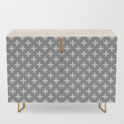 Criss Cross Pattern,  Plus Sign Pattern, Credenza, Buffet, Grey and White, Gray and White, by Eclectic at HeART