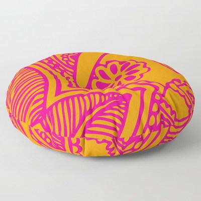 Floral Pattern square and round bar-tacked floor pillows by Eclectic at HeART