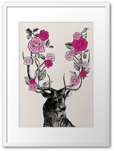 Stag and Roses art print by Eclectic at HeART