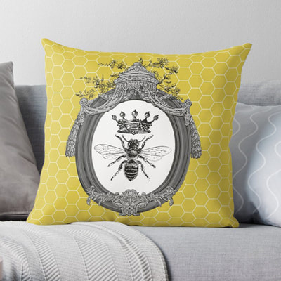 Queen Bee square indoor throw pillows, cushions, by Eclectic at HeART