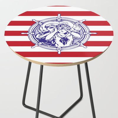 Sail Away with Me, Nautical themed side table in red, white and blue, by Eclectic at HeART