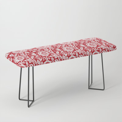 William Morris Floral Pattern, Red and White, Bench Seat, from Eclectic at HeART